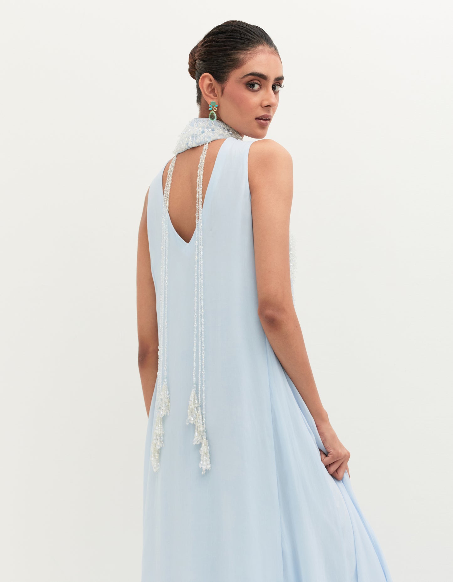 Divya Kapoor in Ice Blue Georgette Embroidered Gown