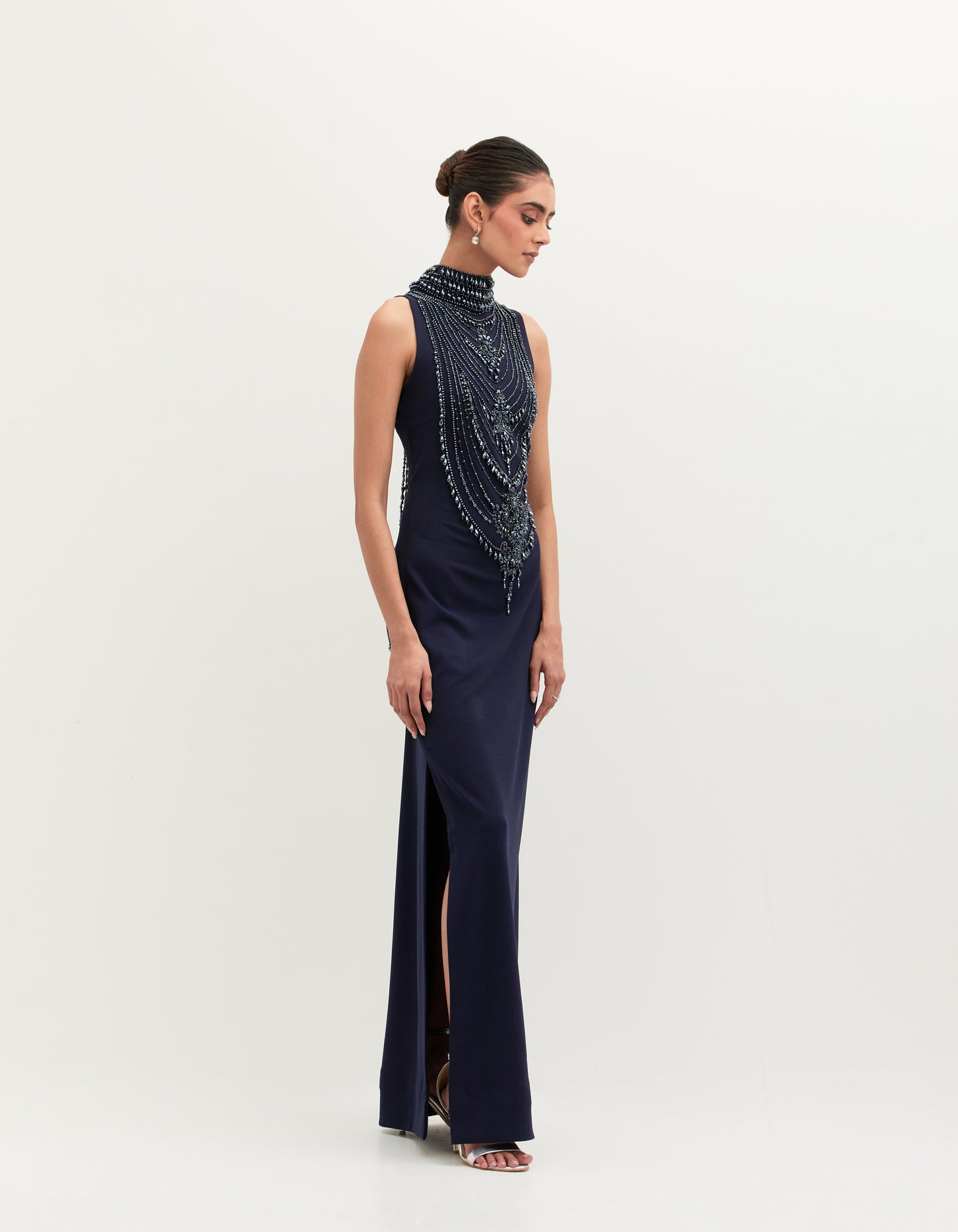 Tapsee Pannu in Navy Blue Scuba Georgette Embroidered Gown