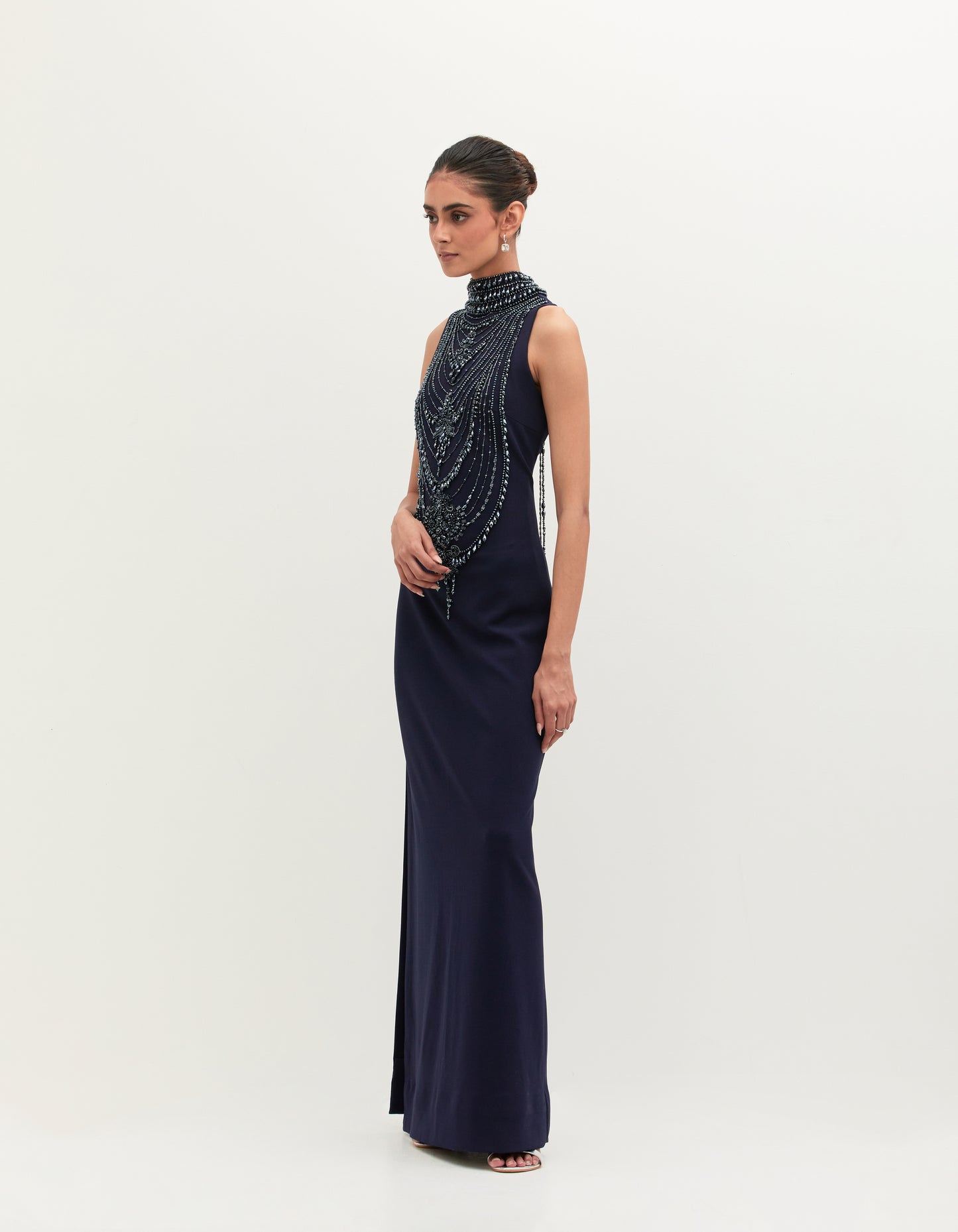 Tapsee Pannu in Navy Blue Scuba Georgette Embroidered Gown