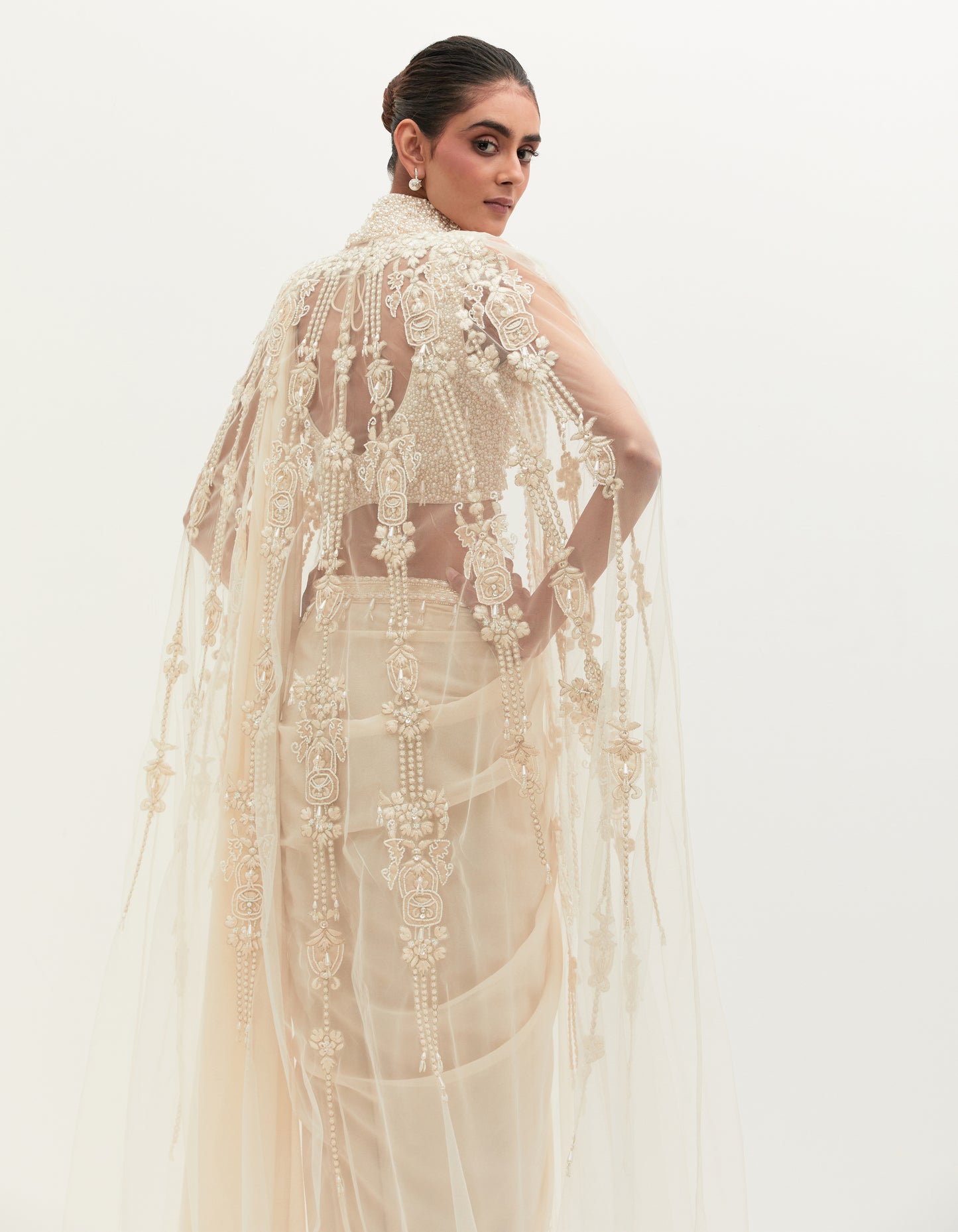 Masoom Minawala in Mehta Ivory Georgette Embroidered Saree Set