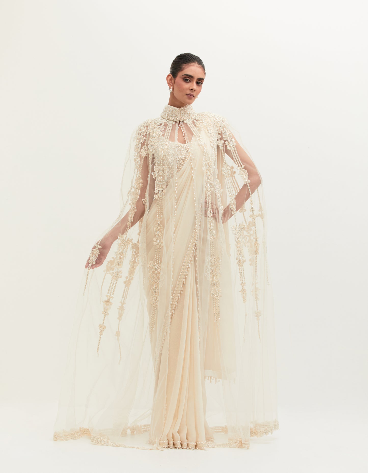 Masoom Minawala in Mehta Ivory Georgette Embroidered Saree Set