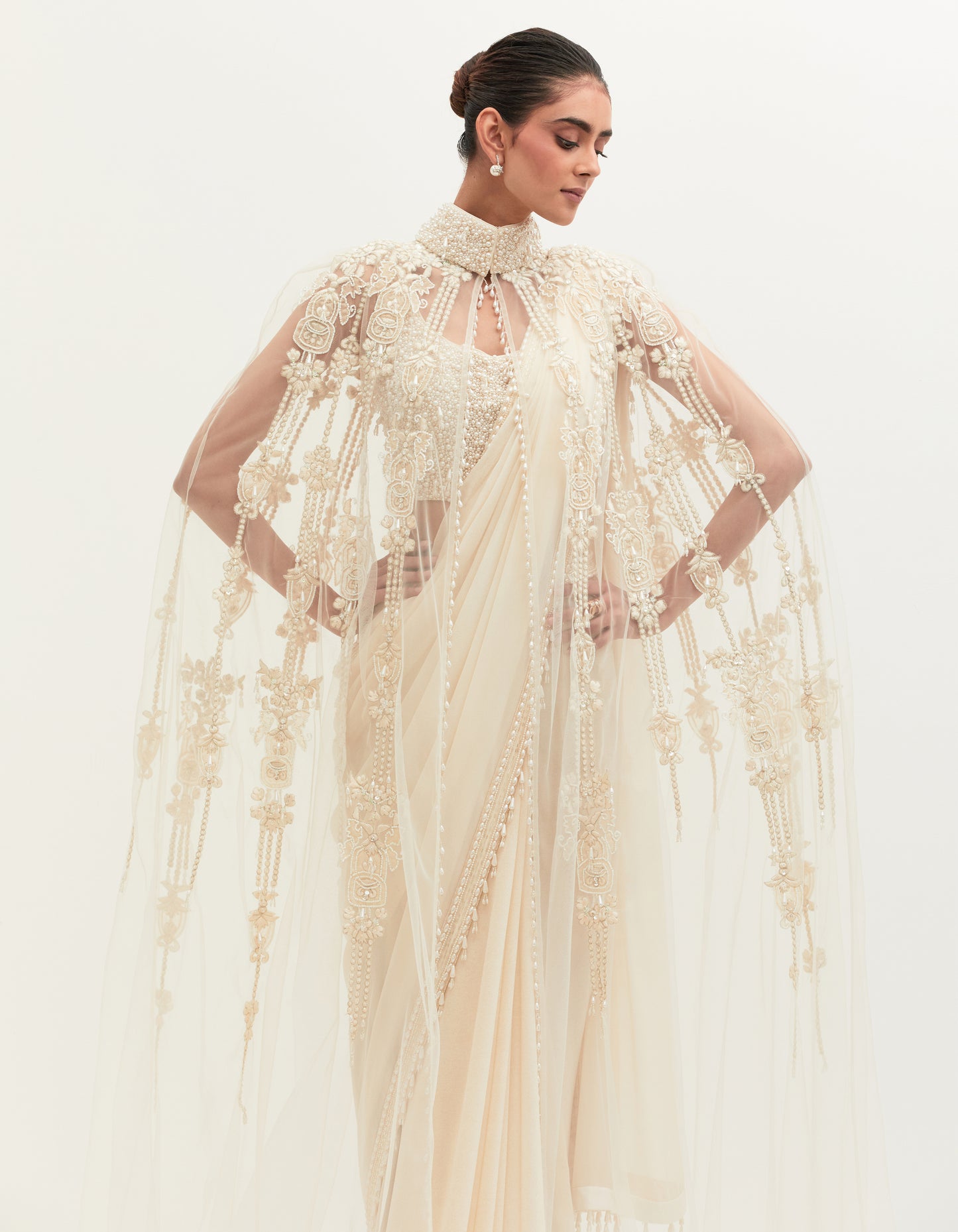 Masoom Minawala in Mehta Ivory Georgette Embroidered Saree Set