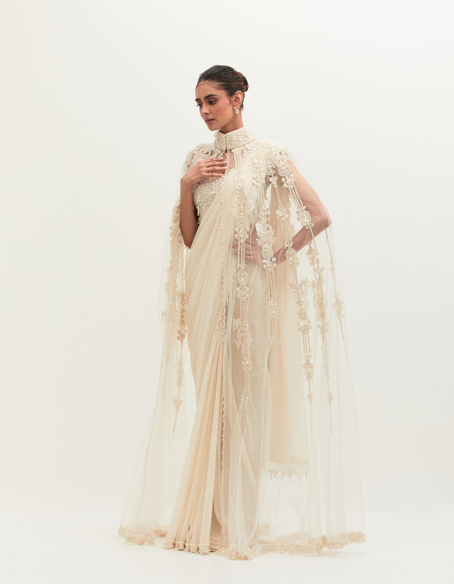 Masoom Minawala in Mehta Ivory Georgette Embroidered Saree Set