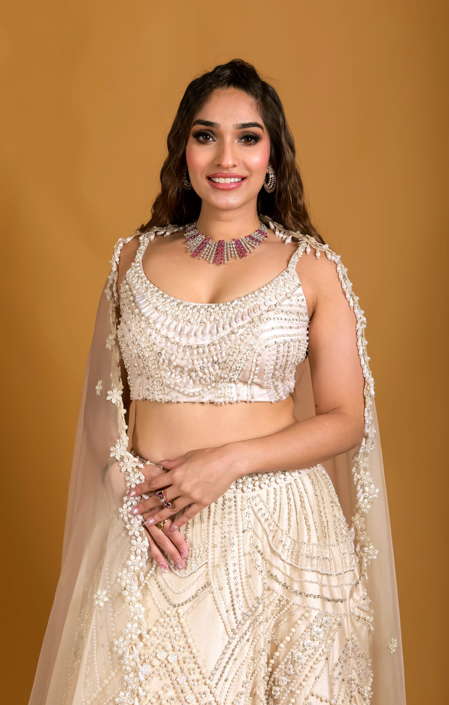 Tasheen Rahimtoola in Champagne Queen of Pearl Lehenga Set