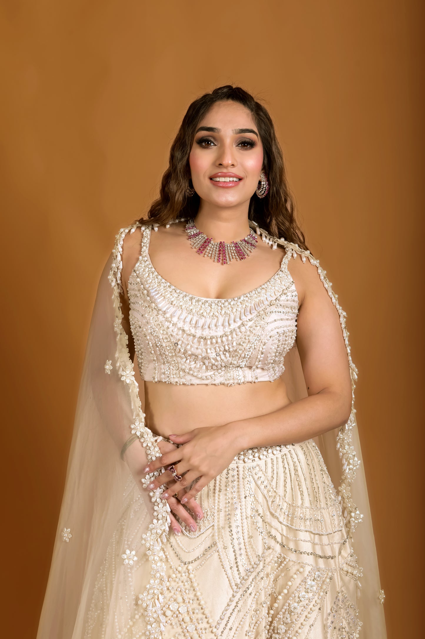 Tasheen Rahimtoola in Champagne Queen of Pearl Lehenga Set