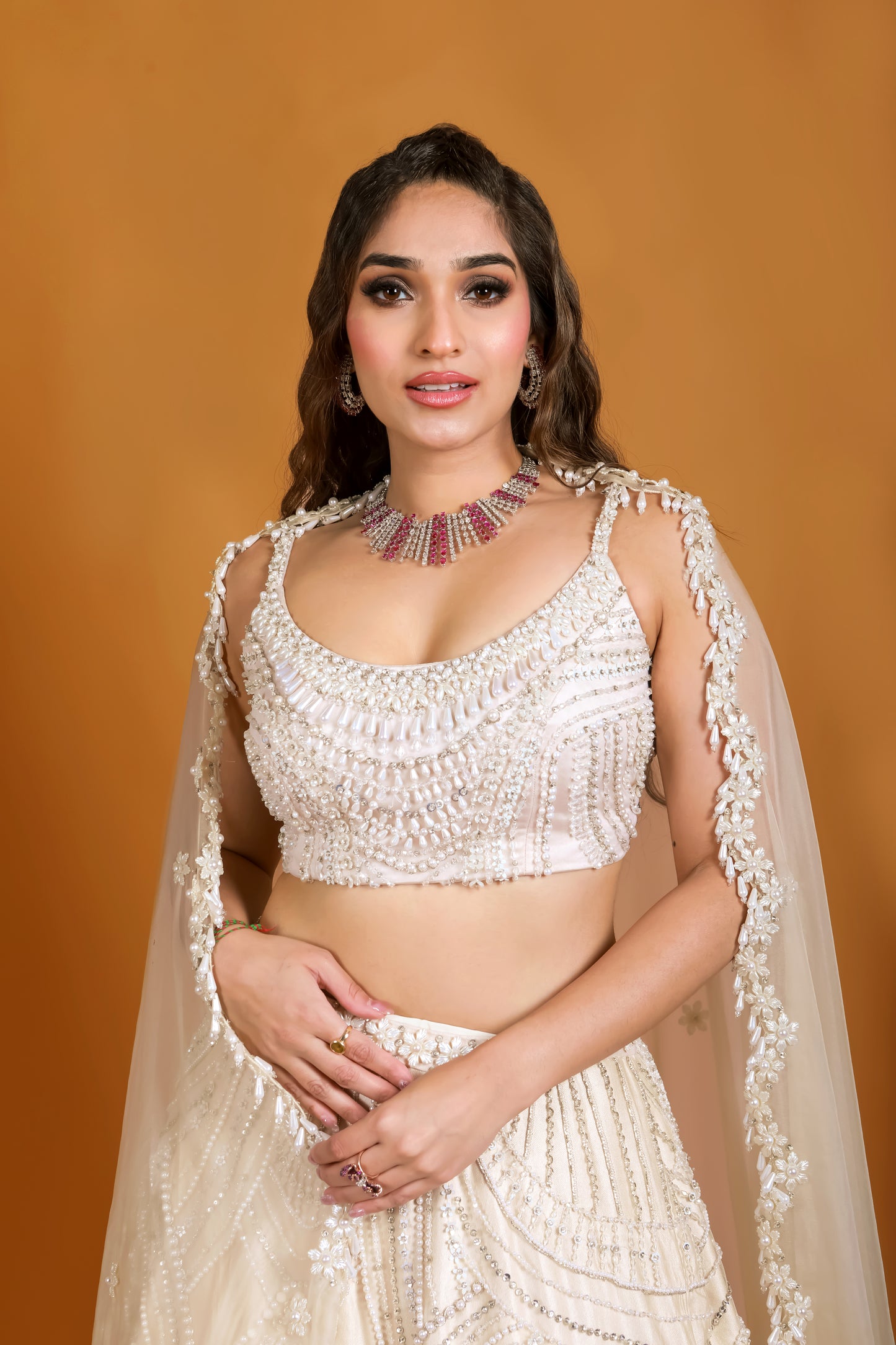 Tasheen Rahimtoola in Champagne Queen of Pearl Lehenga Set
