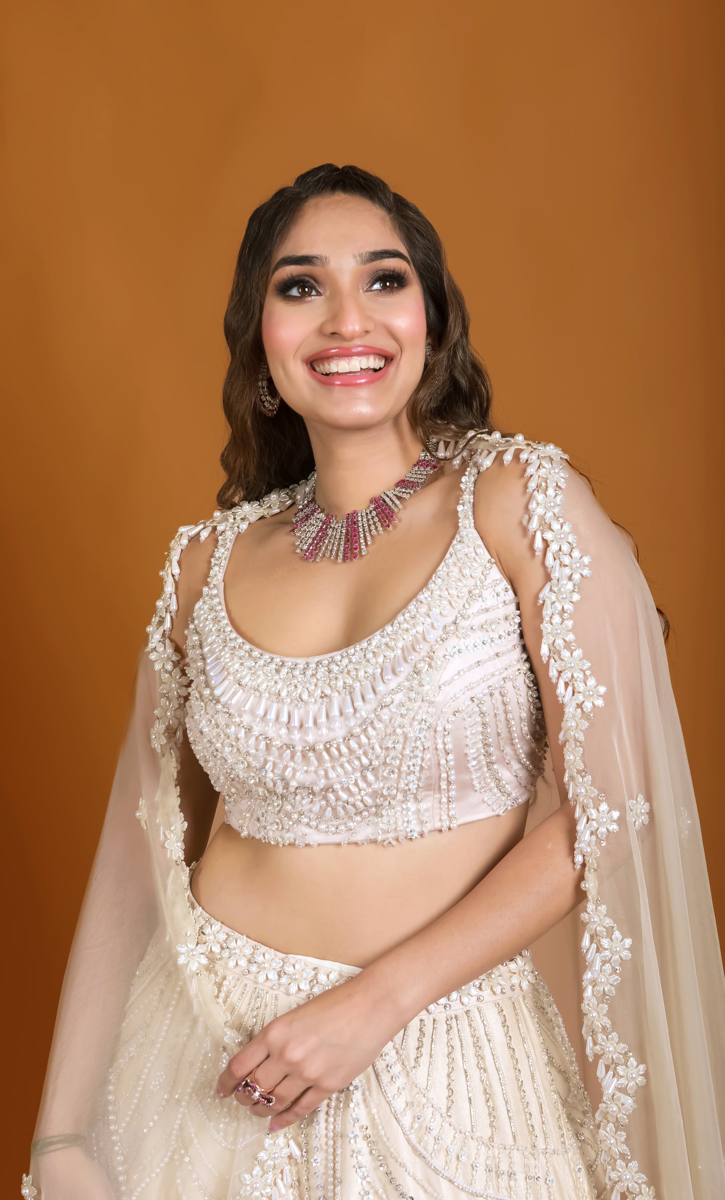 Tasheen Rahimtoola in Champagne Queen of Pearl Lehenga Set