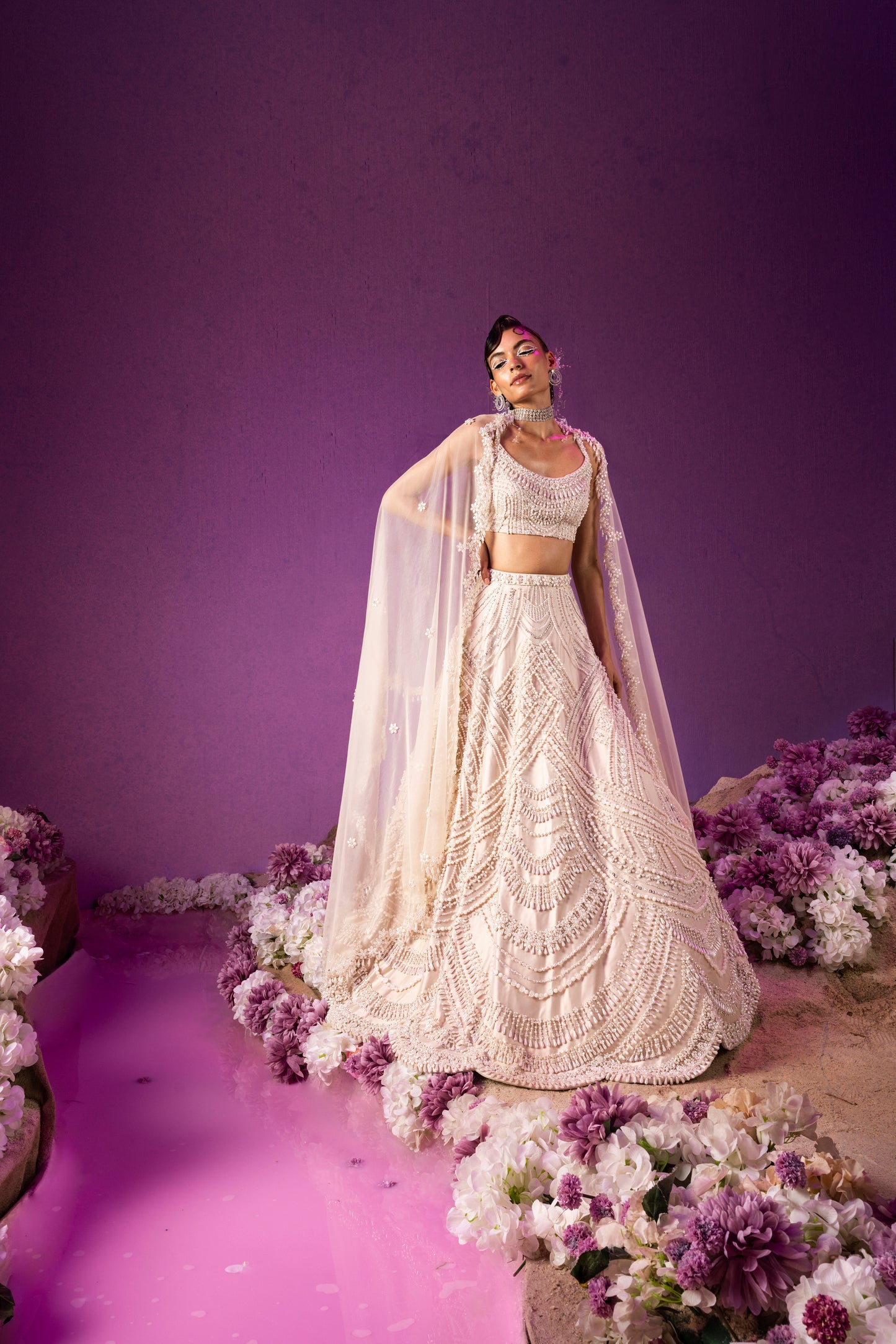 Tasheen Rahimtoola in Champagne Queen of Pearl Lehenga Set