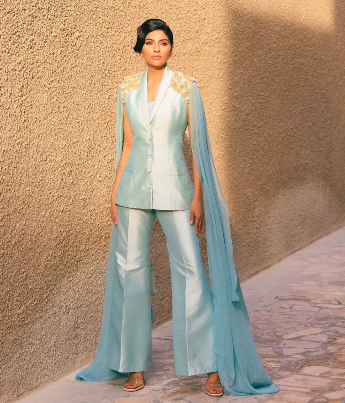 Kajol in Mint Embroidered Pant Set