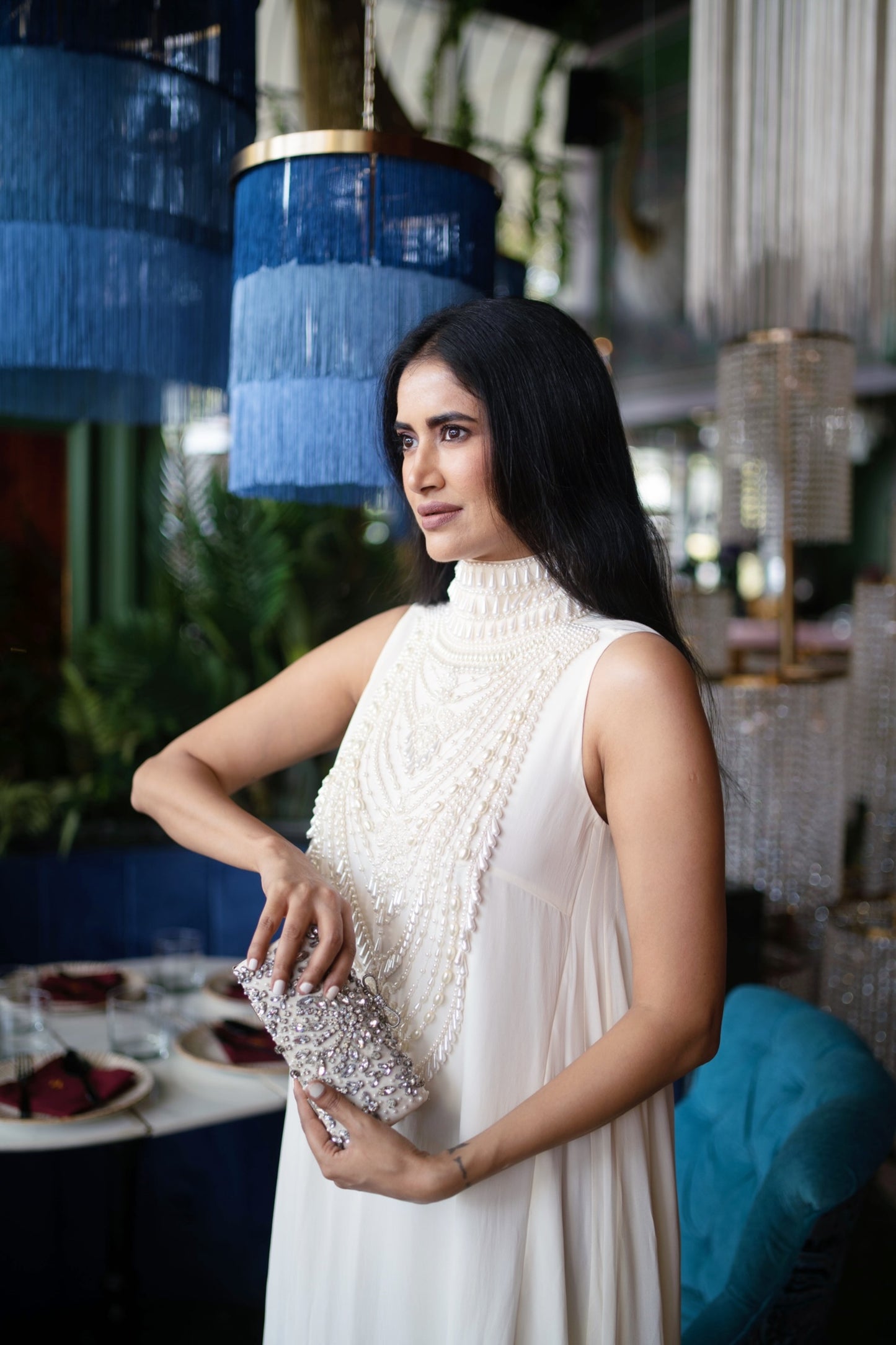 Ivory Pendant Georgette Mala Maxi