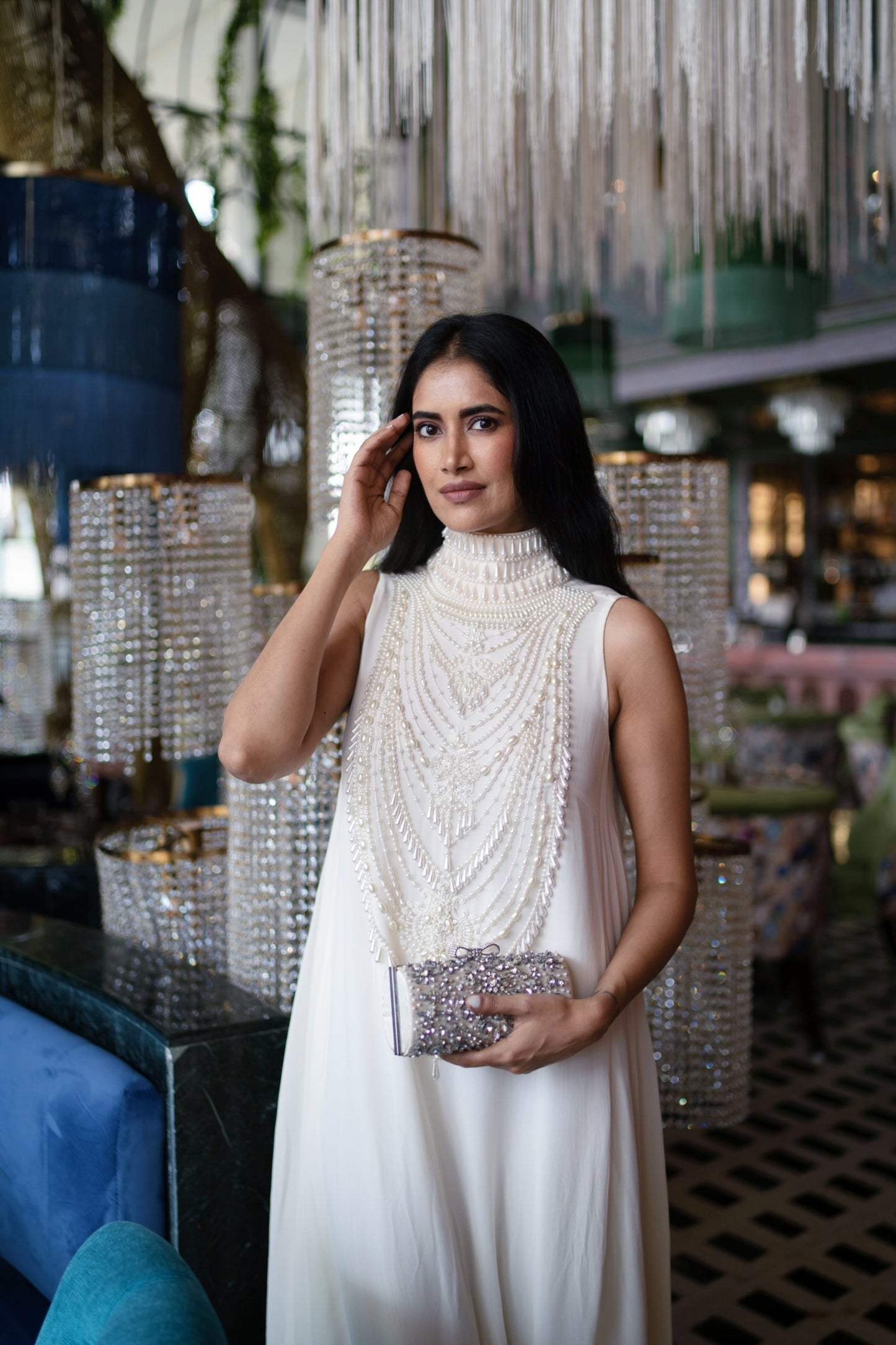 Ivory Pendant Georgette Mala Maxi