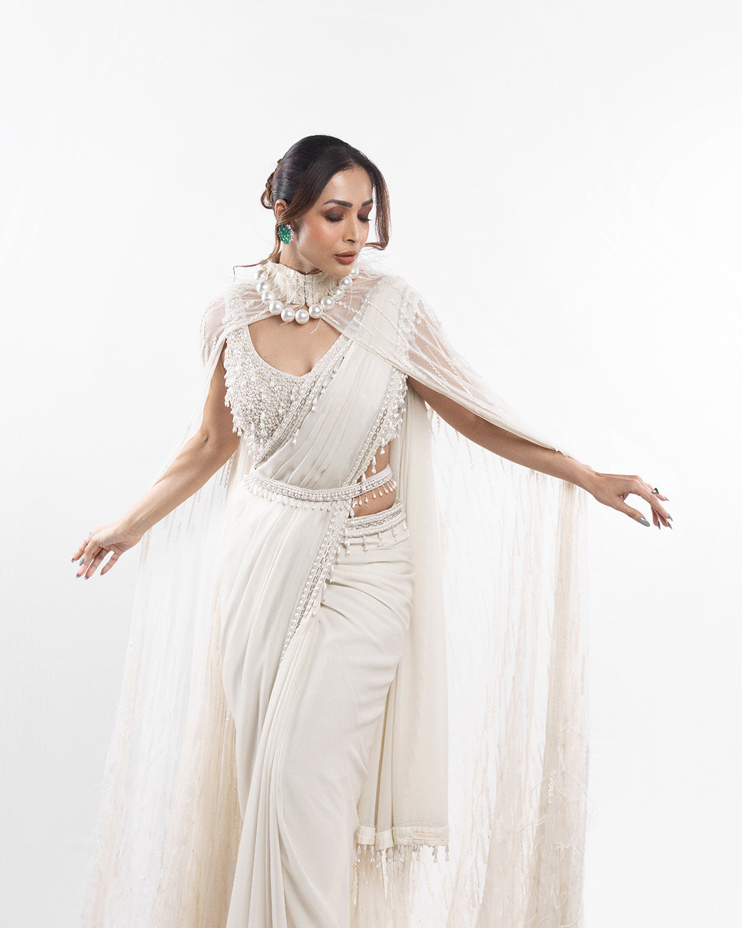 Malaika Arora in Ivory Foil Georgette Saree Set