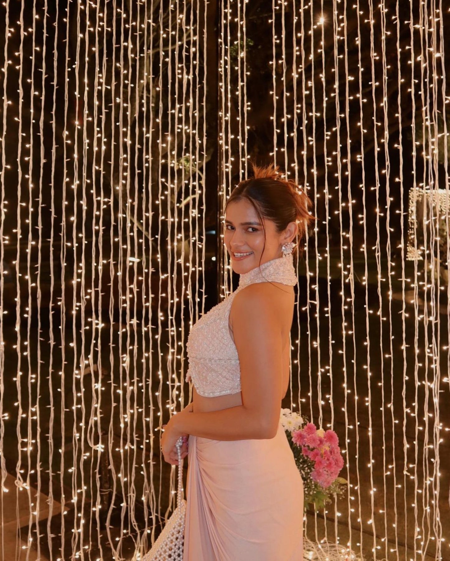 Meghana Kaur in Pastel Pink Dull Crepe Satin Wrap Skirt Set