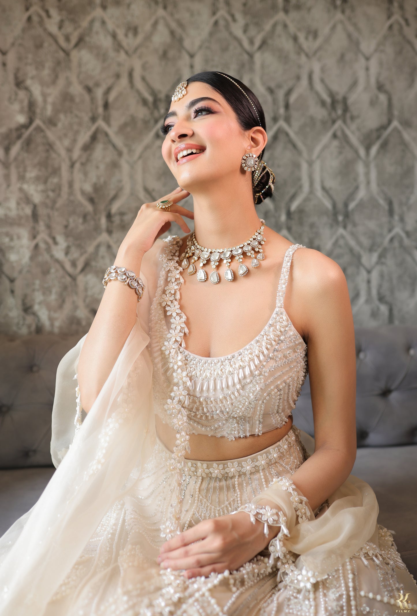 Tasheen Rahimtoola in Champagne Queen of Pearl Lehenga Set