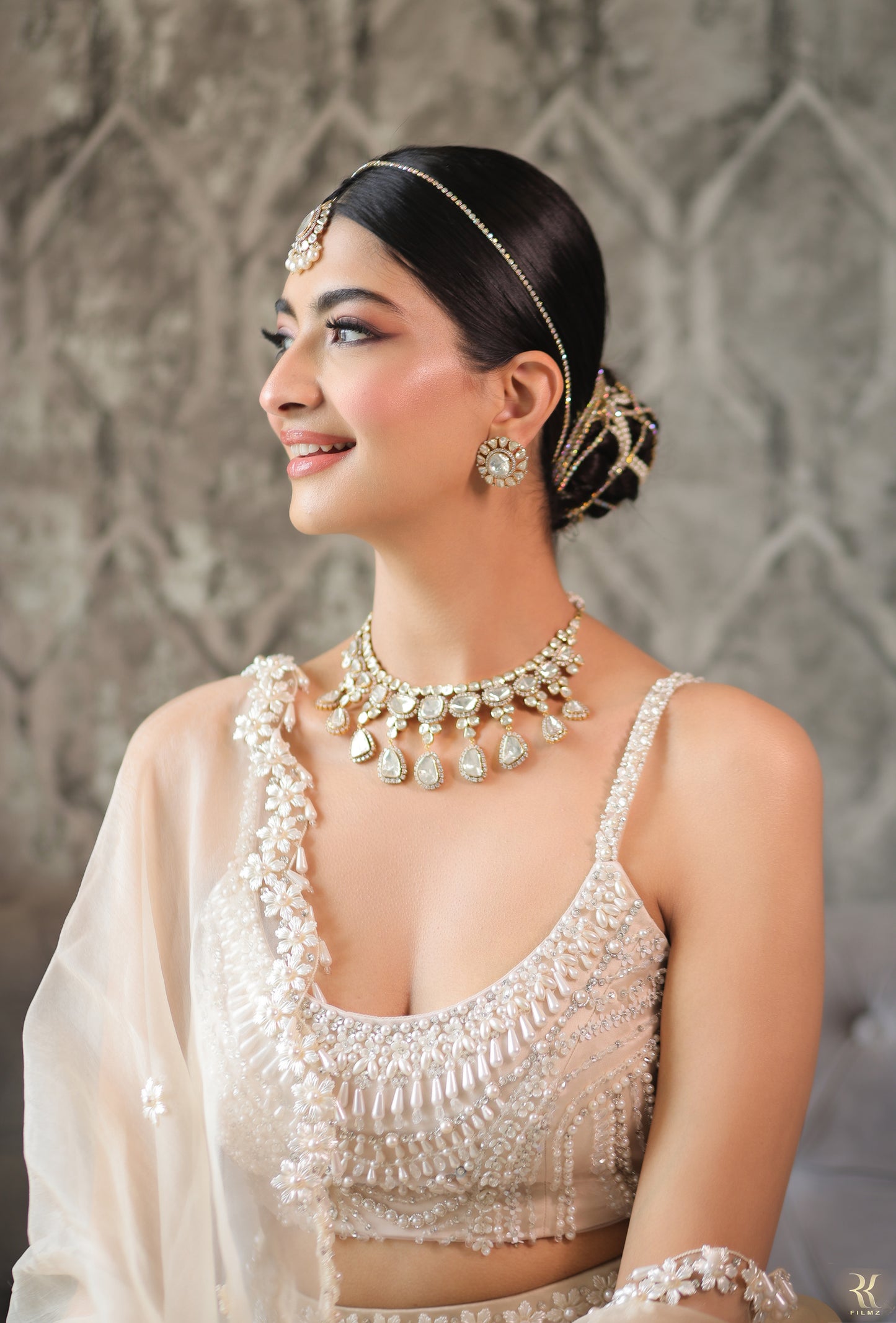 Tasheen Rahimtoola in Champagne Queen of Pearl Lehenga Set