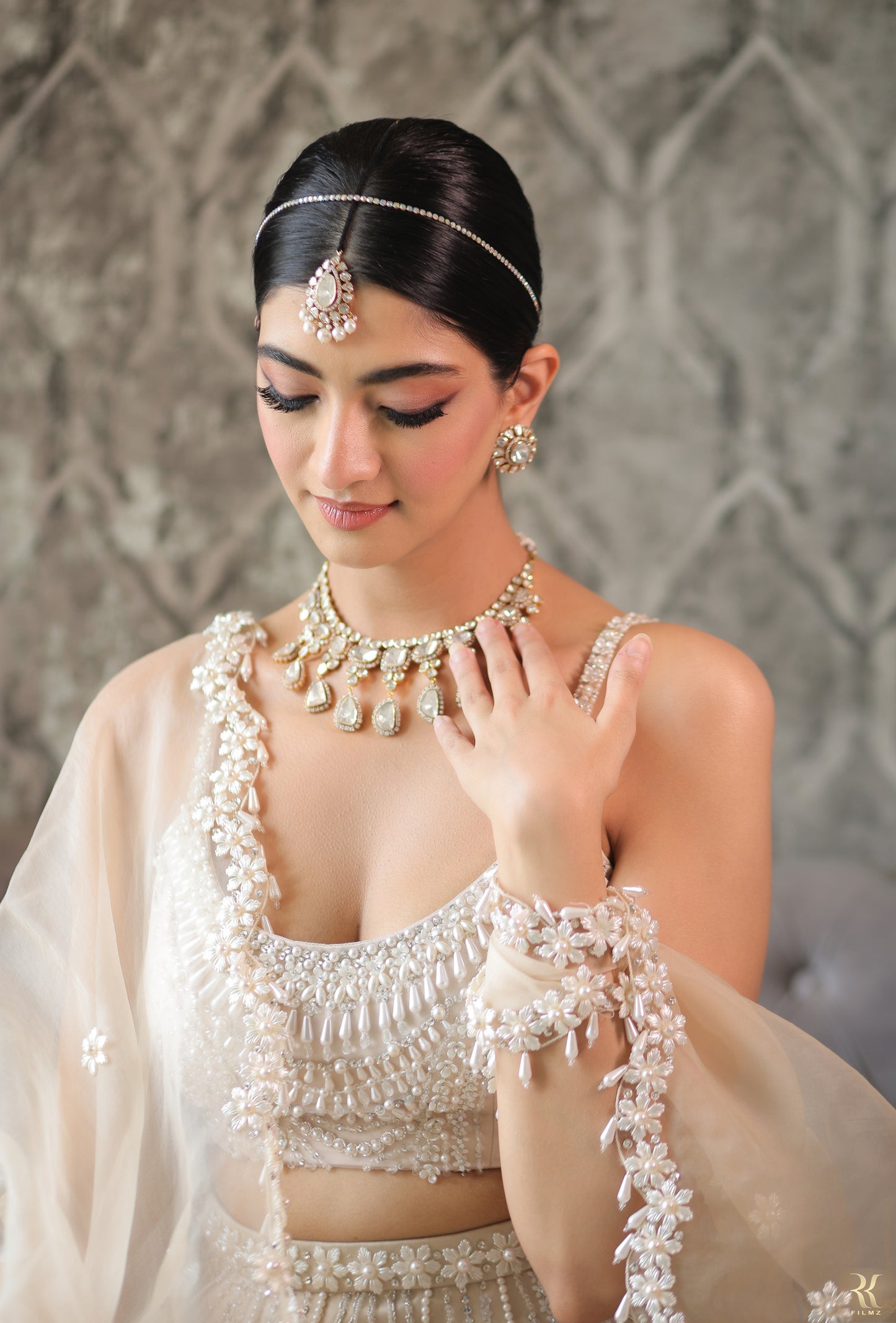 Tasheen Rahimtoola in Champagne Queen of Pearl Lehenga Set