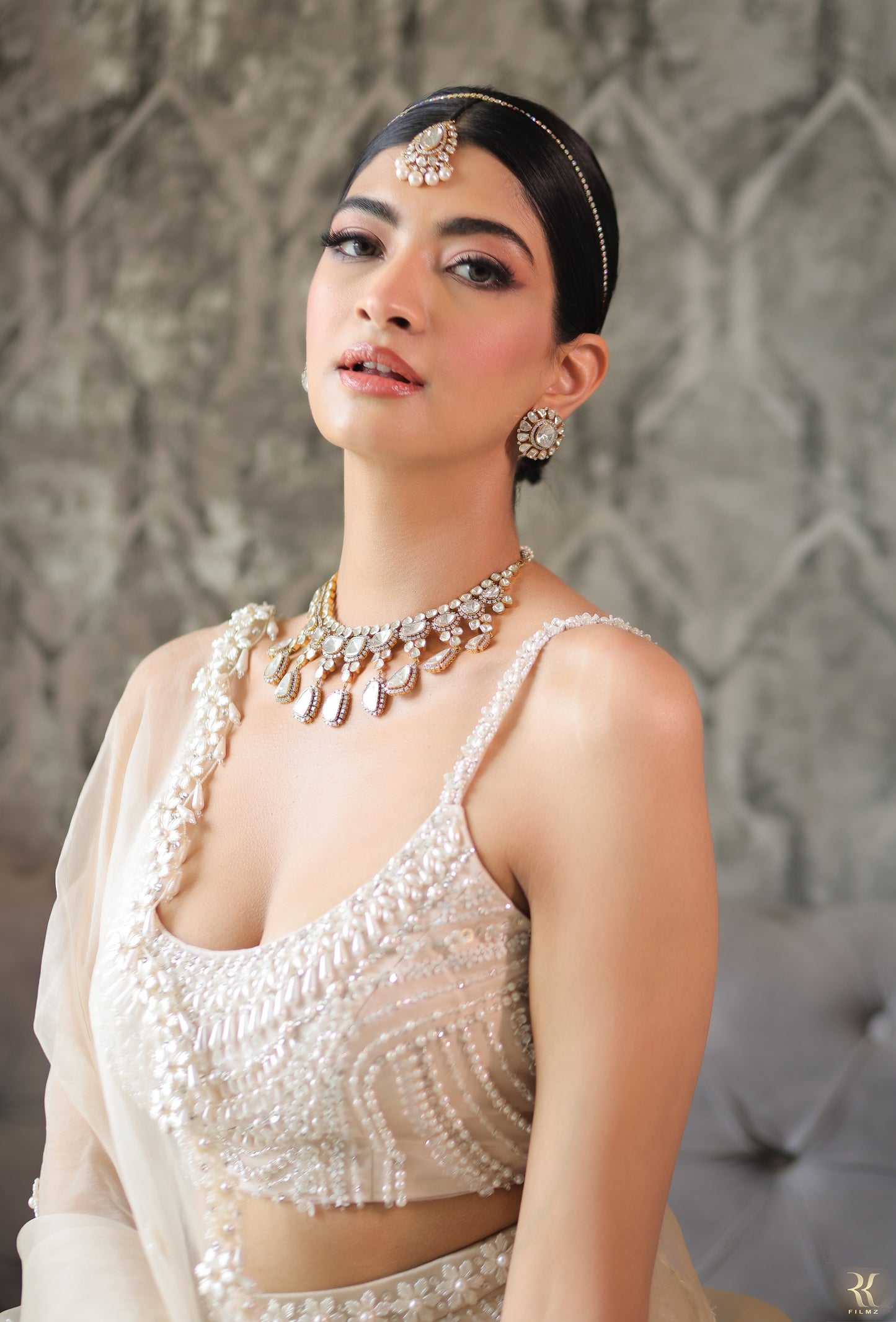 Tasheen Rahimtoola in Champagne Queen of Pearl Lehenga Set