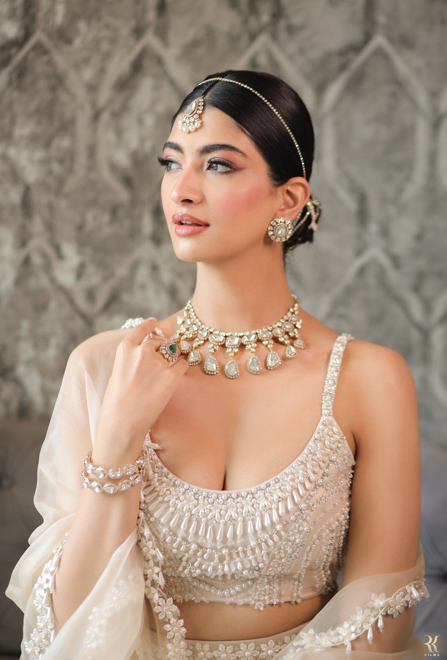 Tasheen Rahimtoola in Champagne Queen of Pearl Lehenga Set