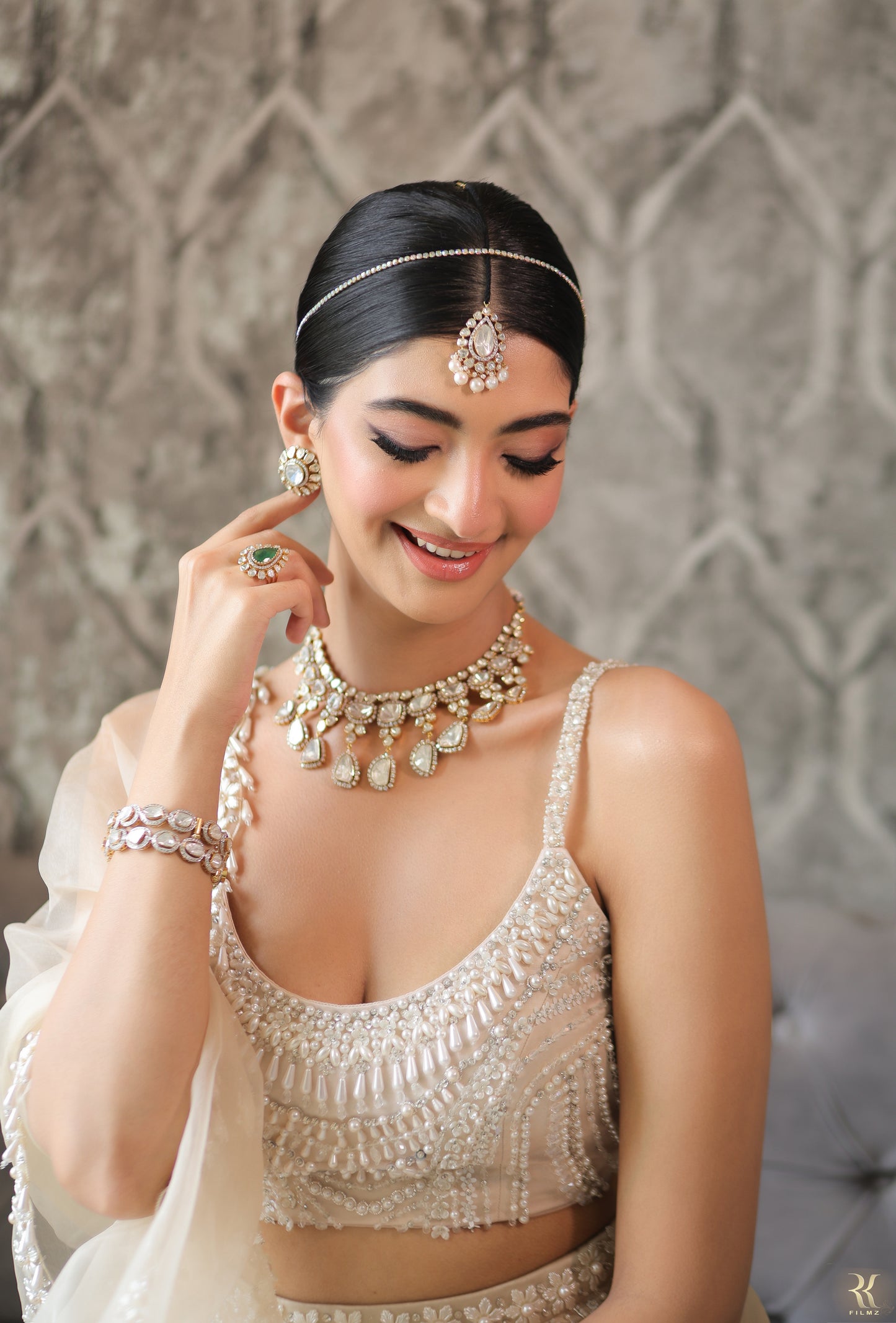 Tasheen Rahimtoola in Champagne Queen of Pearl Lehenga Set