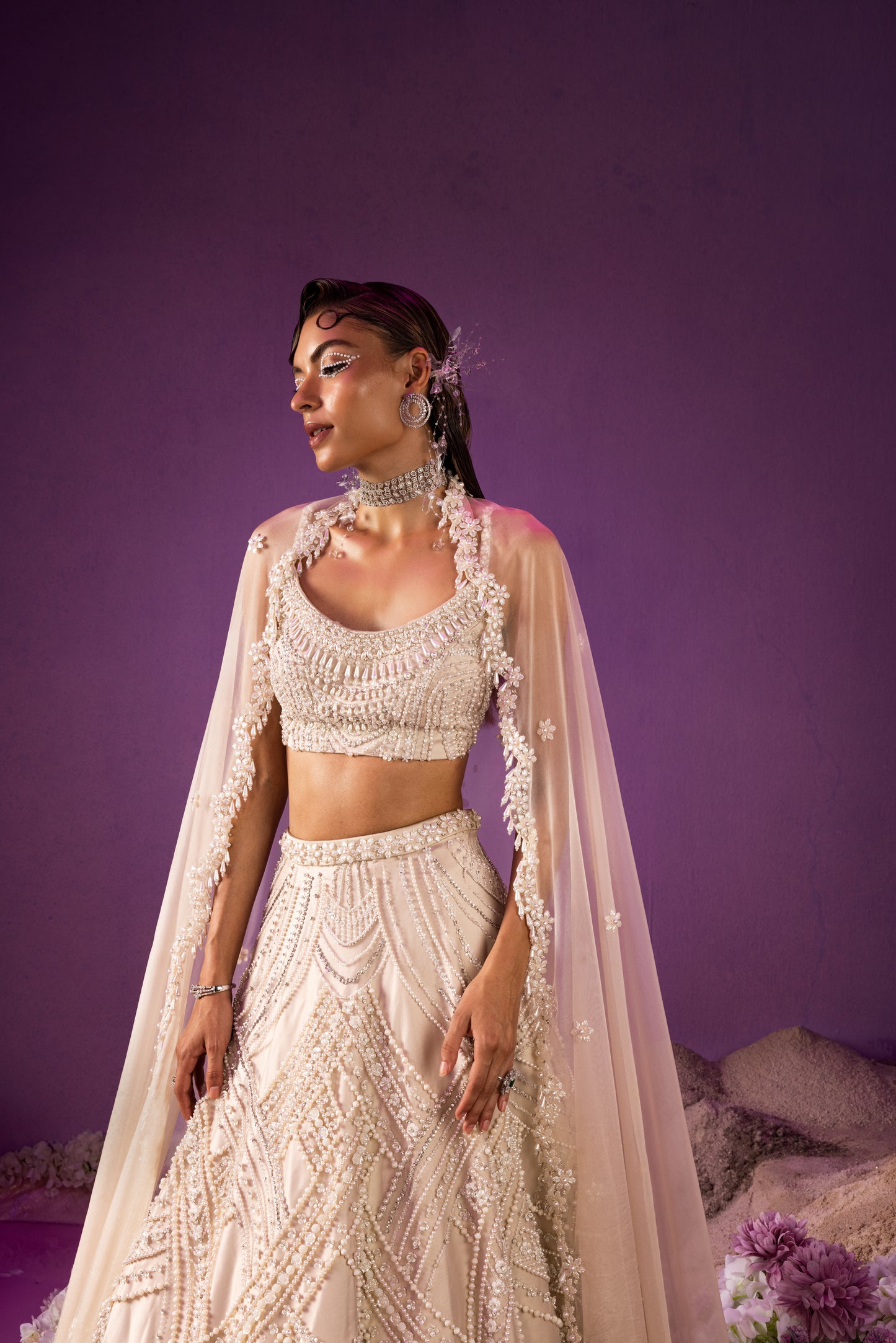 Tasheen Rahimtoola in Champagne Queen of Pearl Lehenga Set