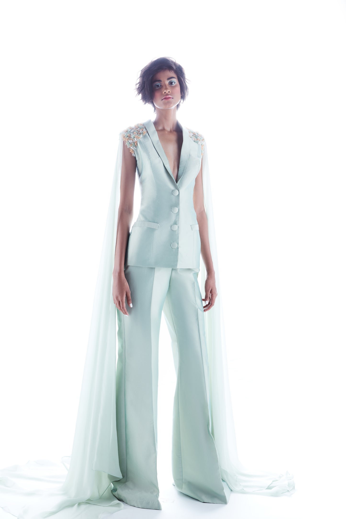 Kajol in Mint Embroidered Pant Set