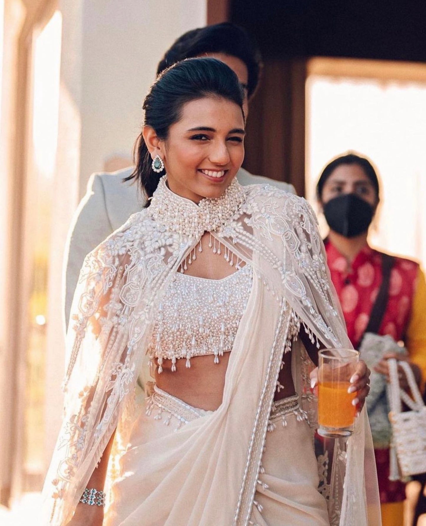 Masoom Minawala in Mehta Ivory Georgette Embroidered Saree Set