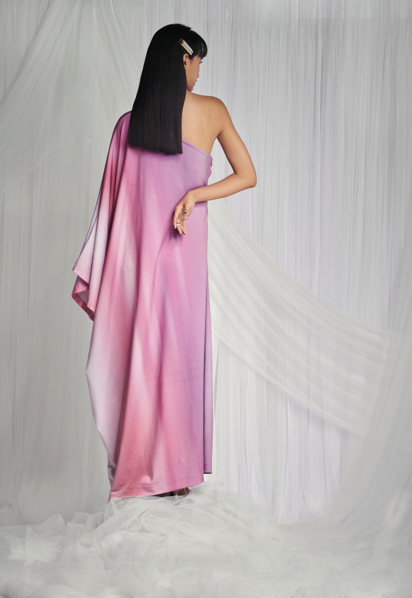 Shereen in Blush Pink Lycra Draped Gown