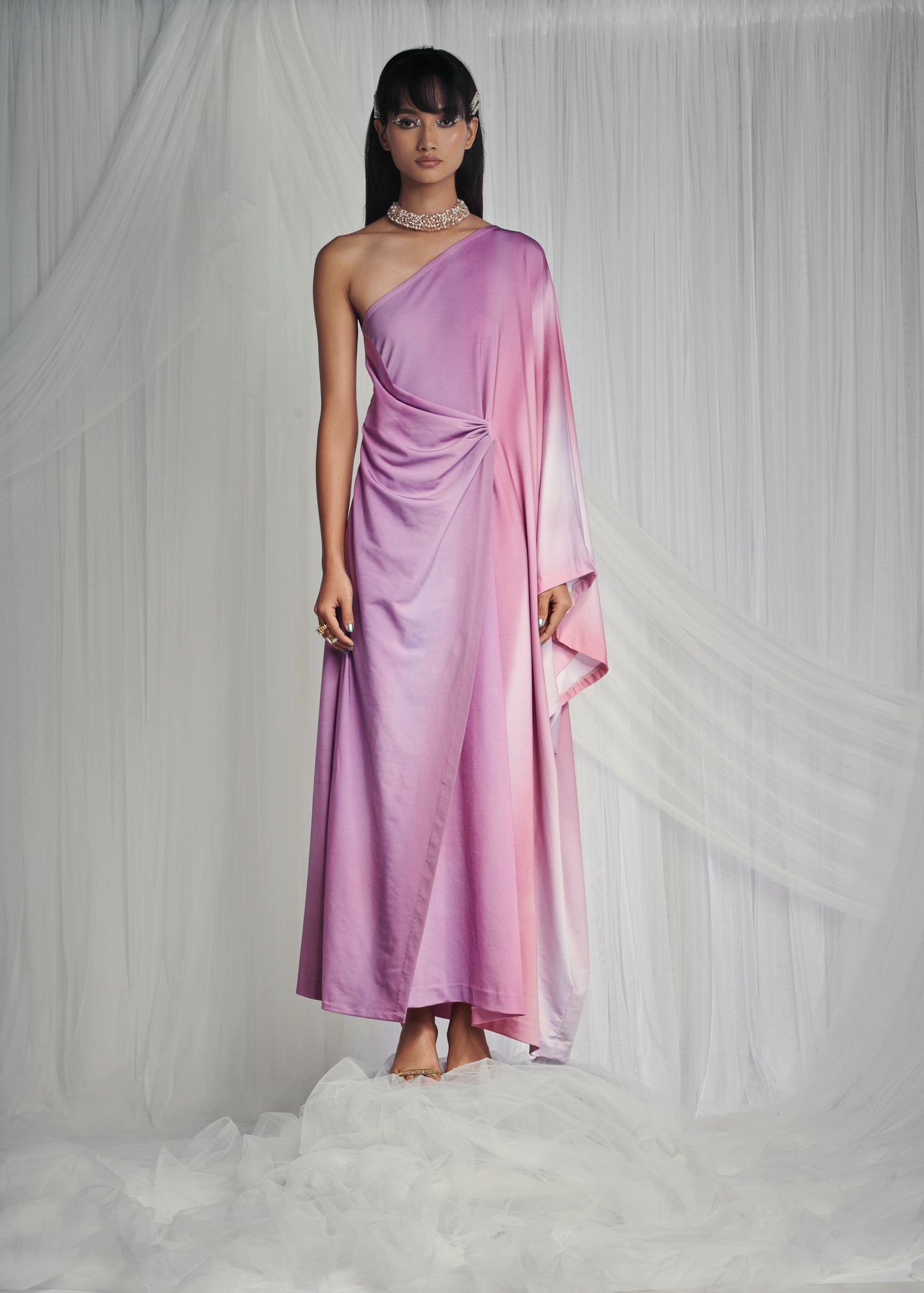 Shereen in Blush Pink Lycra Draped Gown