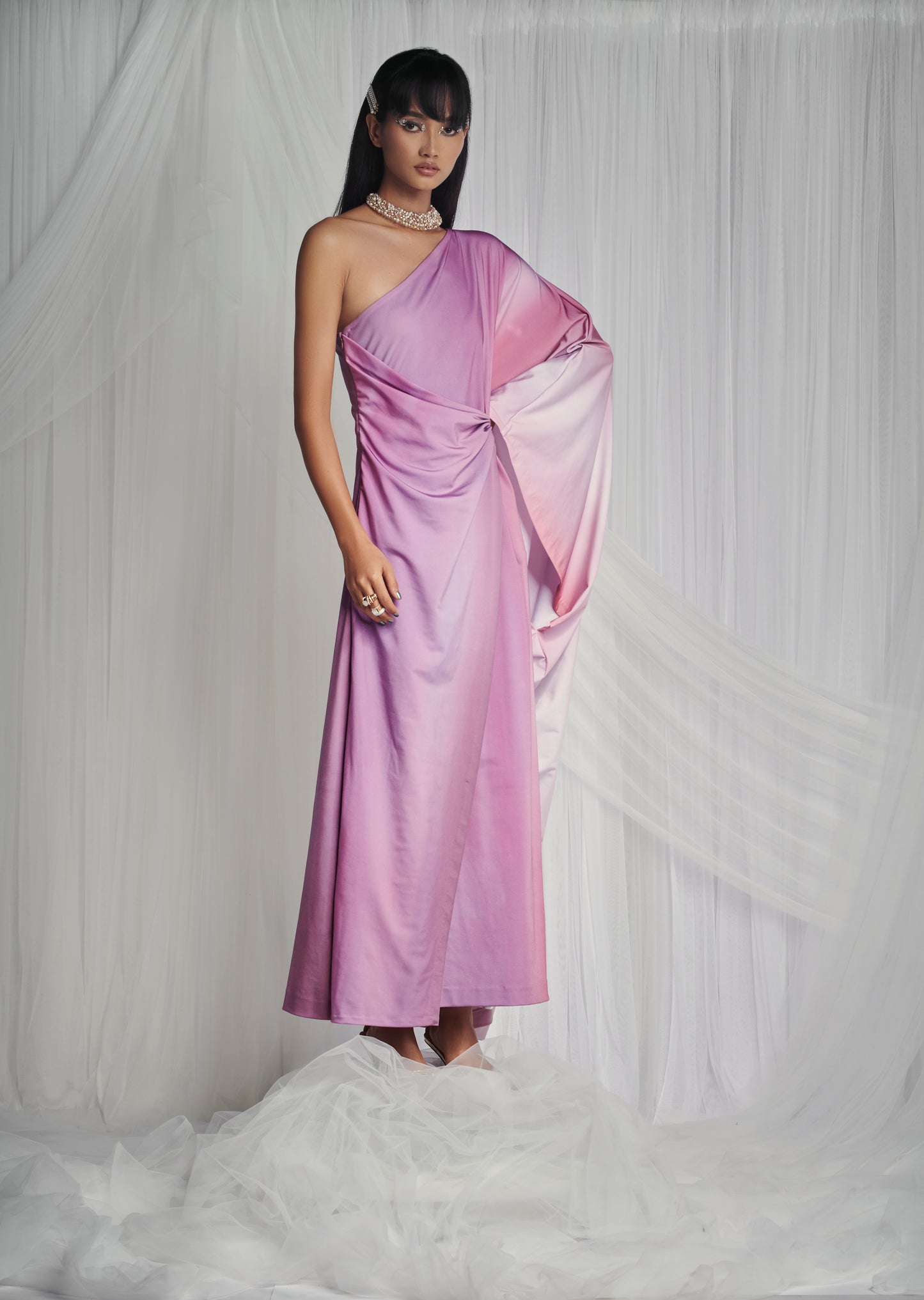 Shereen in Blush Pink Lycra Draped Gown