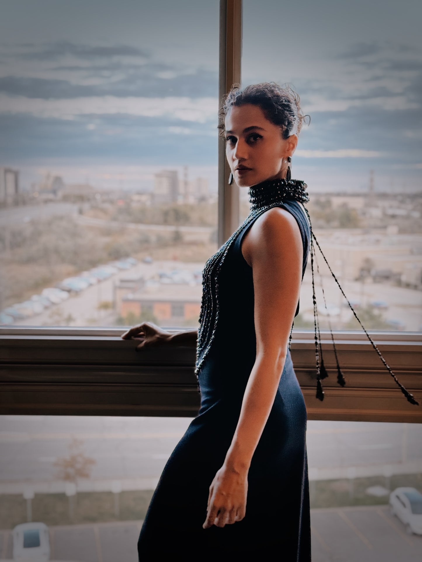 Tapsee Pannu in Navy Blue Scuba Georgette Embroidered Gown