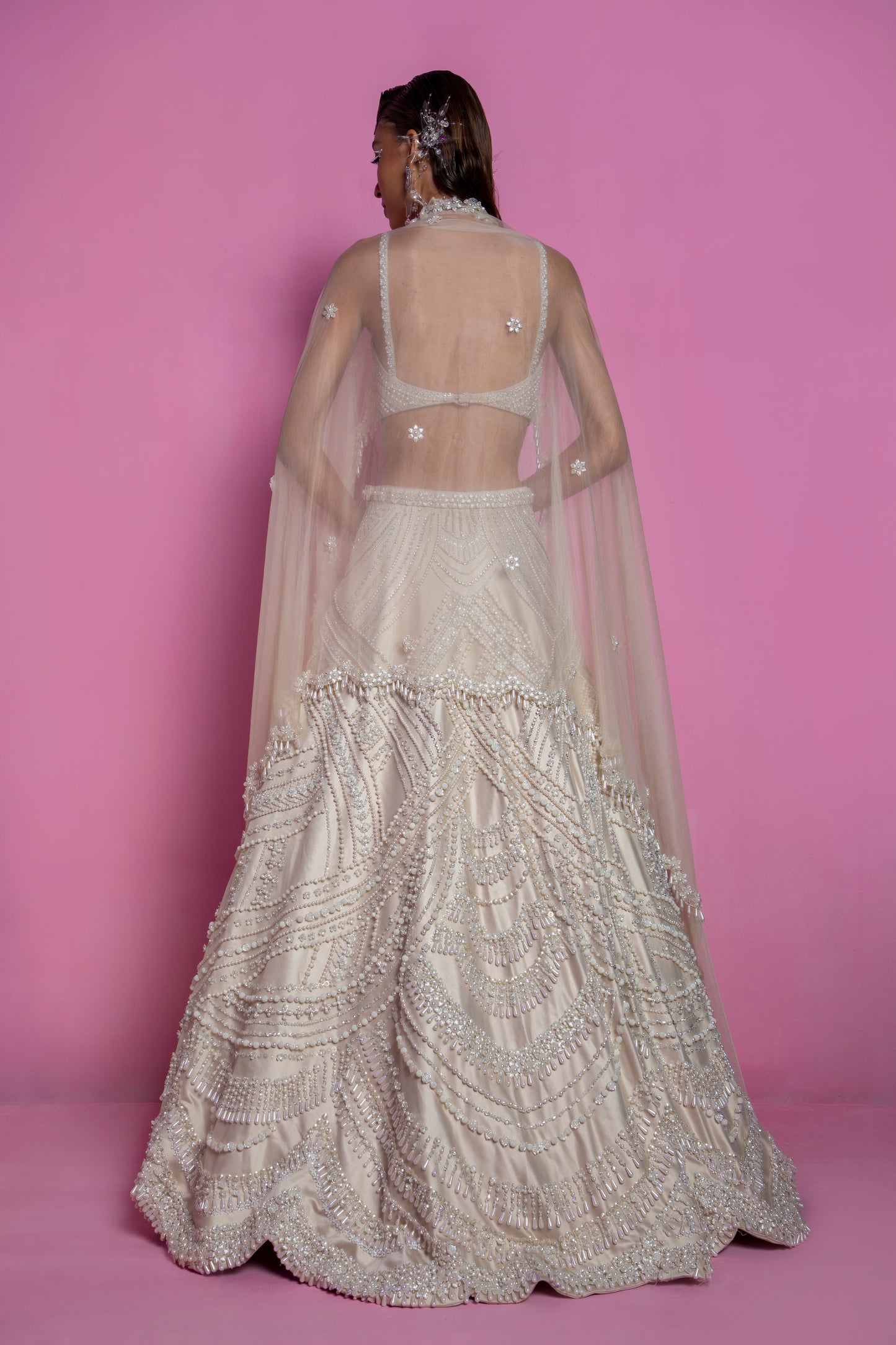 Tasheen Rahimtoola in Champagne Queen of Pearl Lehenga Set