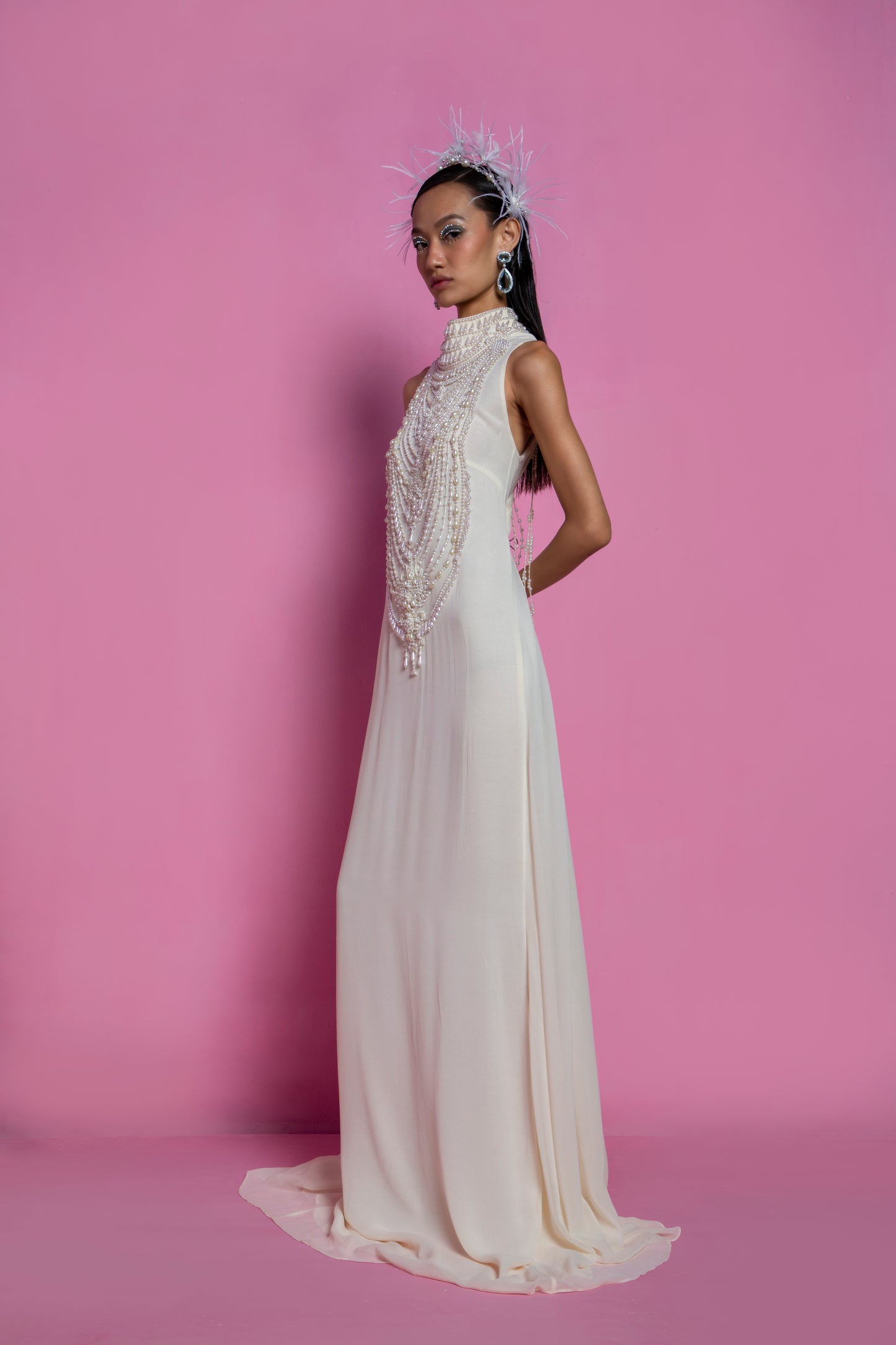 Ivory Pendant Georgette Mala Maxi