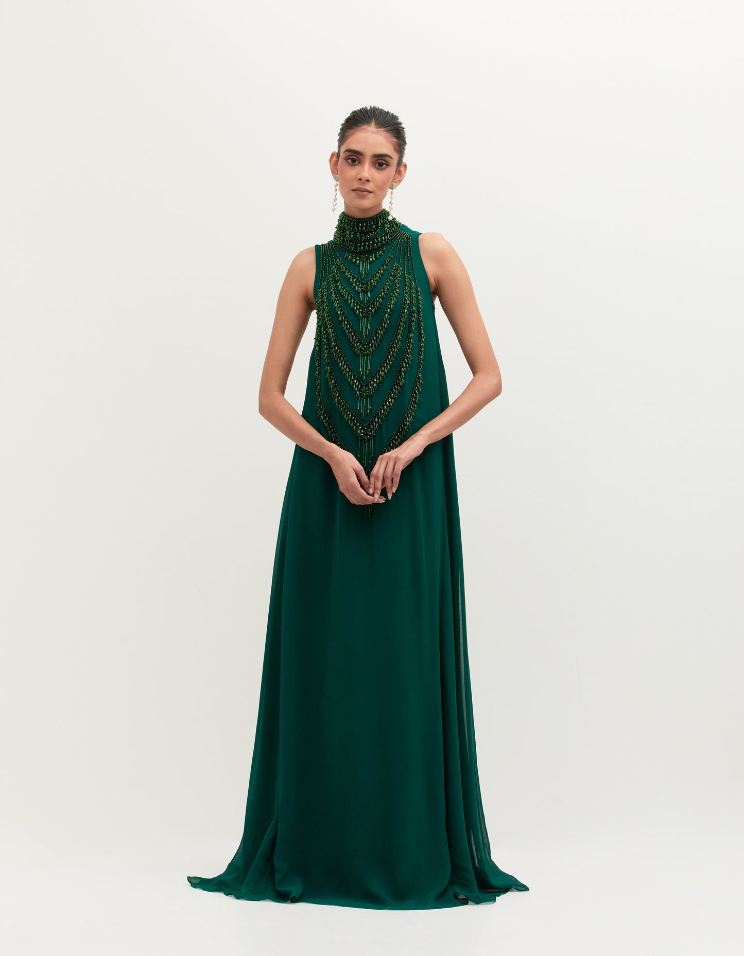 Emerald Green Georgette Embroidered Gown