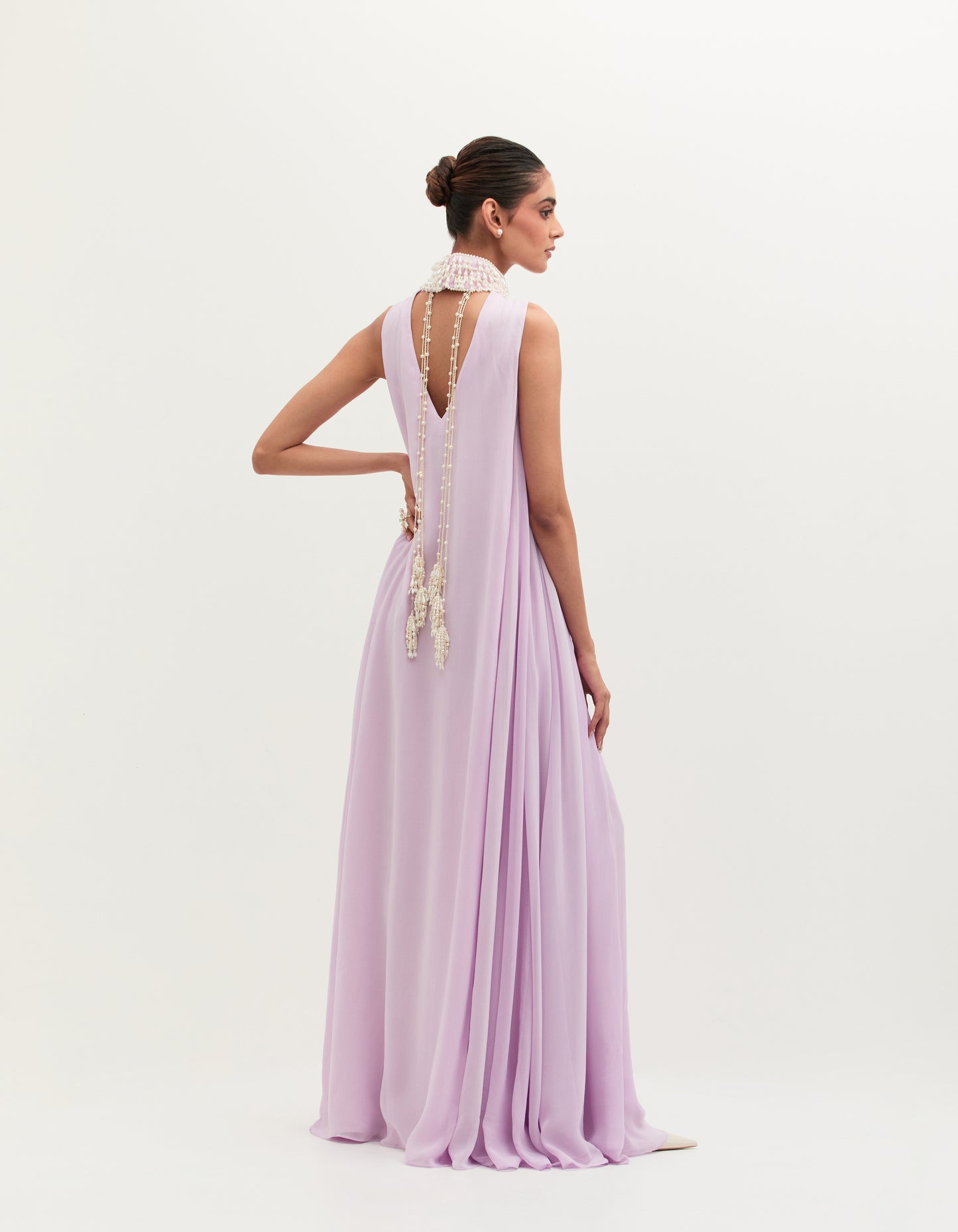 Lavender Georgette Embroidered Gown