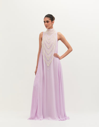 Lavender Georgette Embroidered Gown