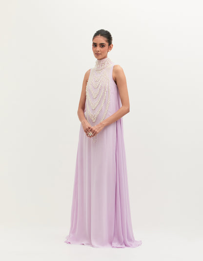 Lavender Georgette Embroidered Gown