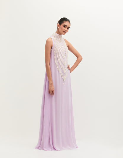 Lavender Georgette Embroidered Gown