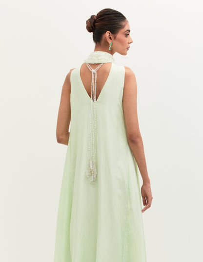 Mint Habutai Silk Embroidered Gown