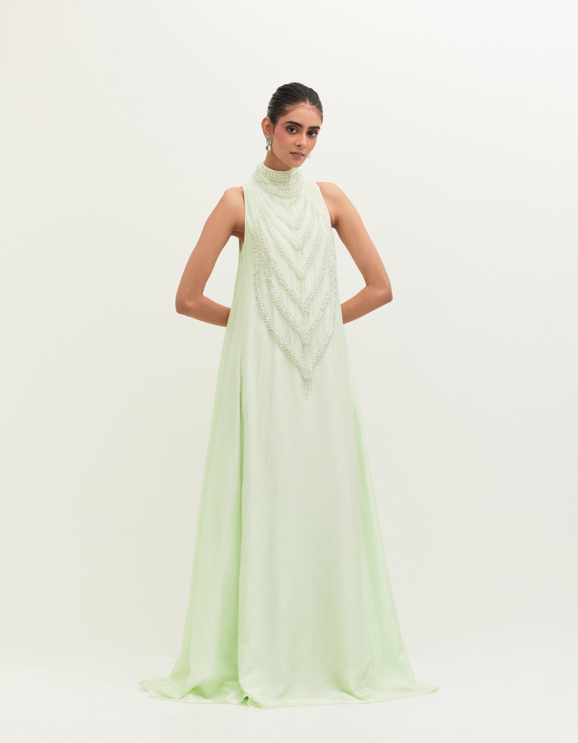 Mint Silk Embroidered Gown