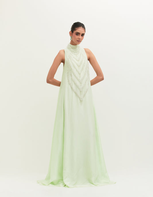 Mint Silk Embroidered Gown