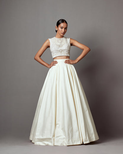 Ivory Taffeta Skirt Set