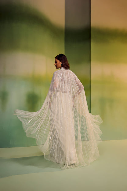 Corset with drape skirt and cape