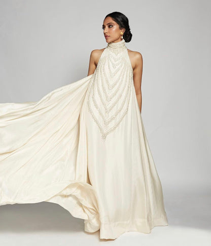 White Silk Embroidered Gown