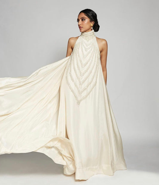 White Silk Embroidered Gown