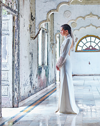 White Embellished Jacket Gown