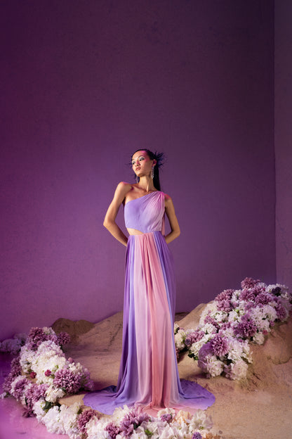 Pink & Lilac Georgette Shaded Gown