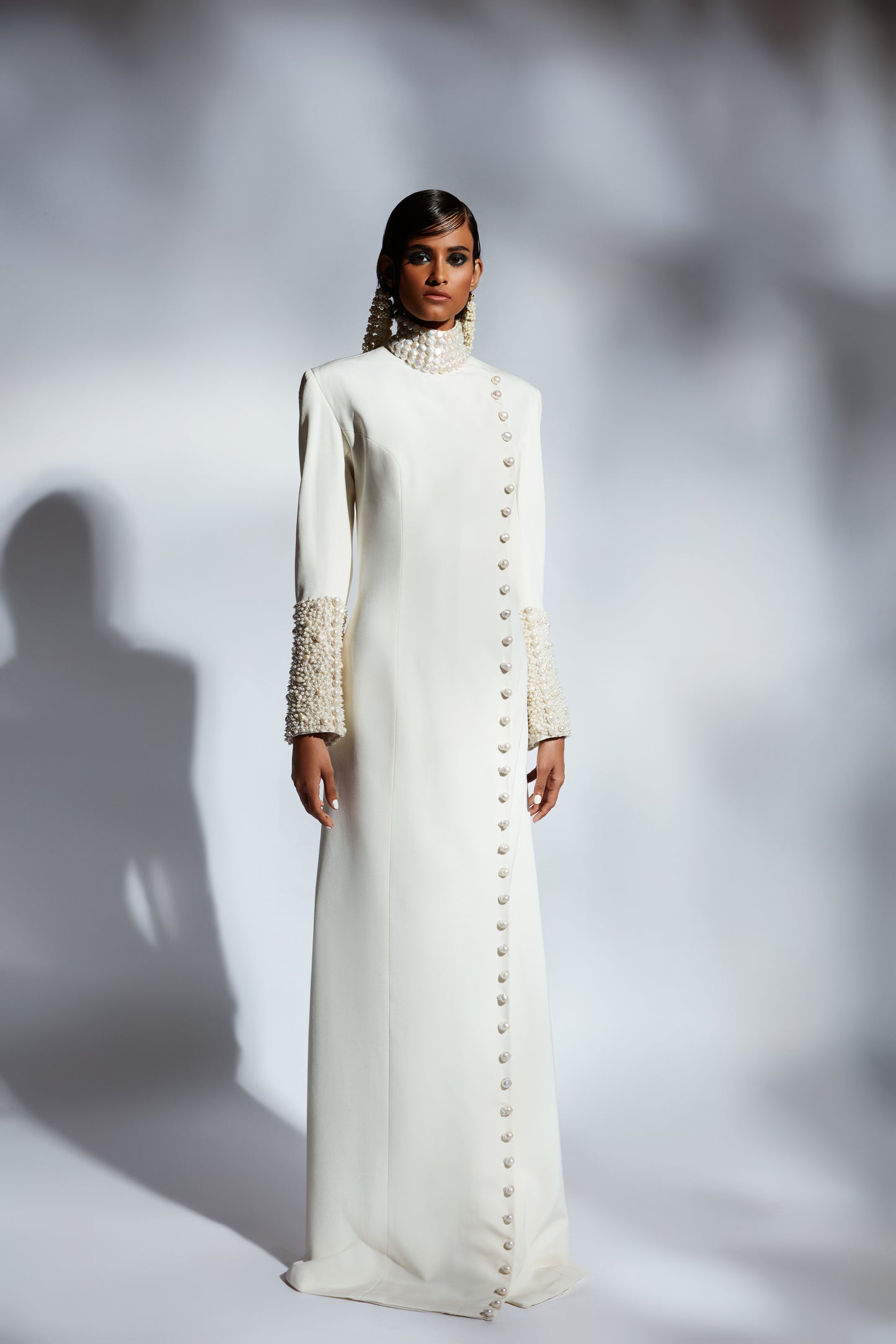 White Embellished Jacket Gown