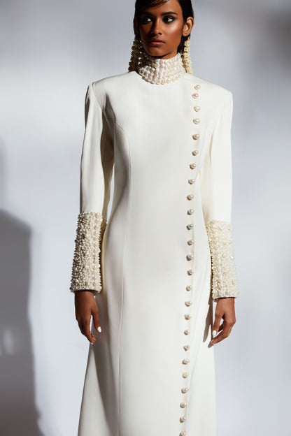 White Embellished Jacket Gown