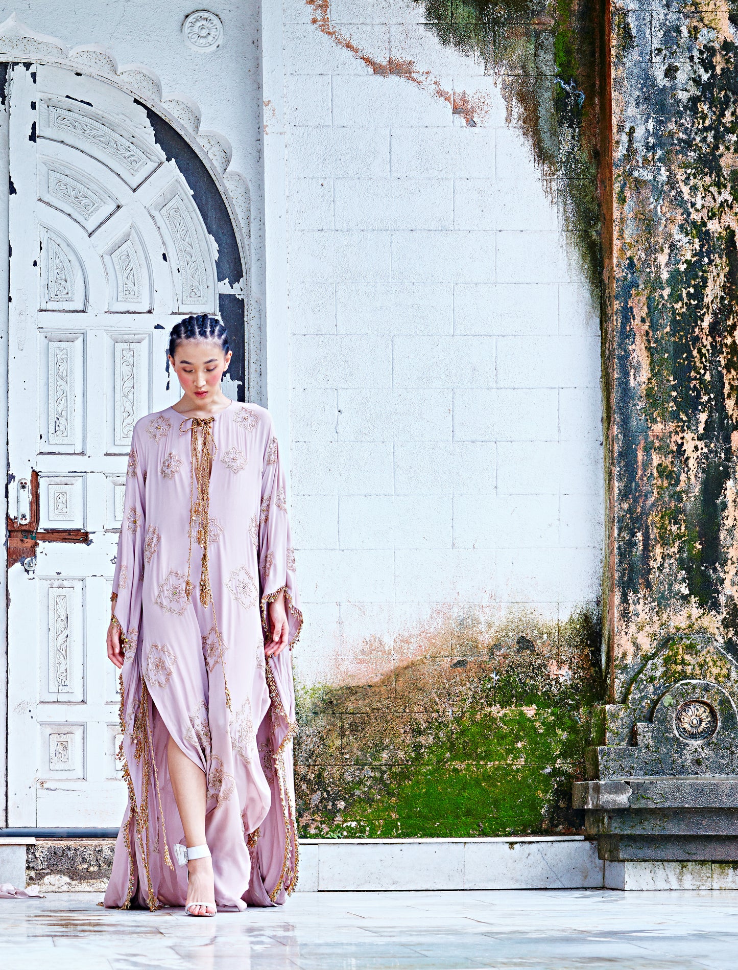 Blush Pink Kaftan With Hand Work