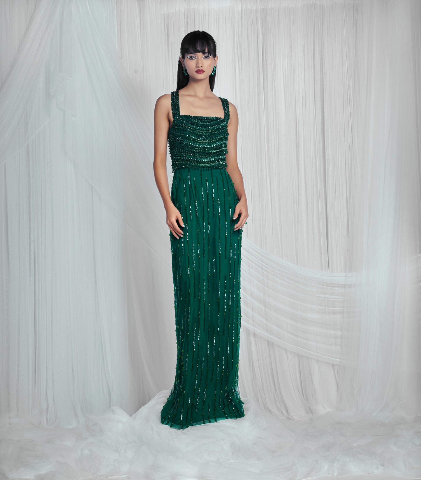 Ethereal Emerald Embroidered Gown